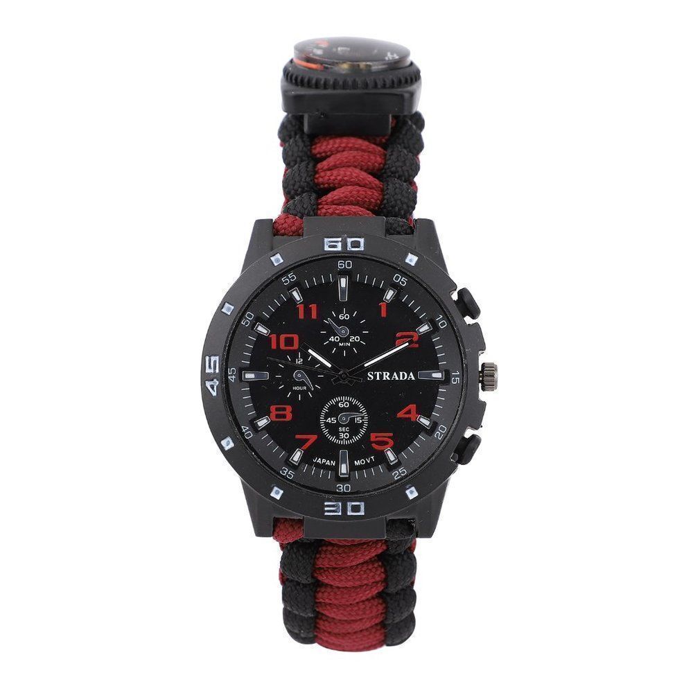 STRADA Watch with Red and Black Nylon Strap and Stainless Steel Back